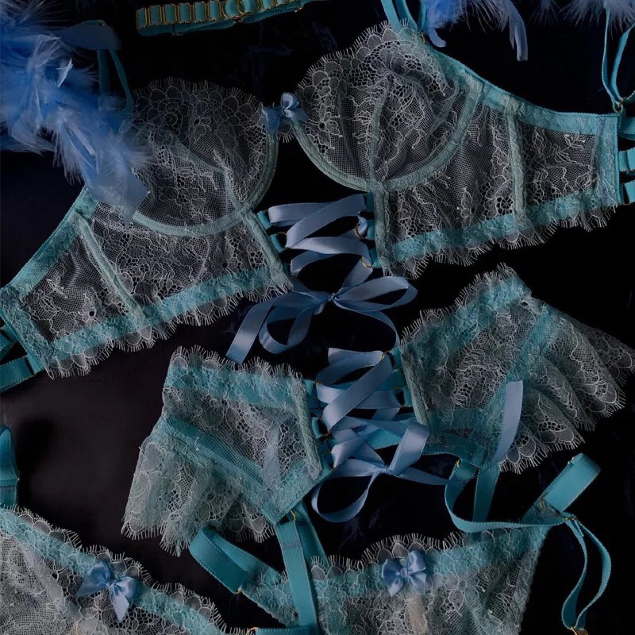 Lingerie sexy brodée à armatures en plumes amoureuses pour dames