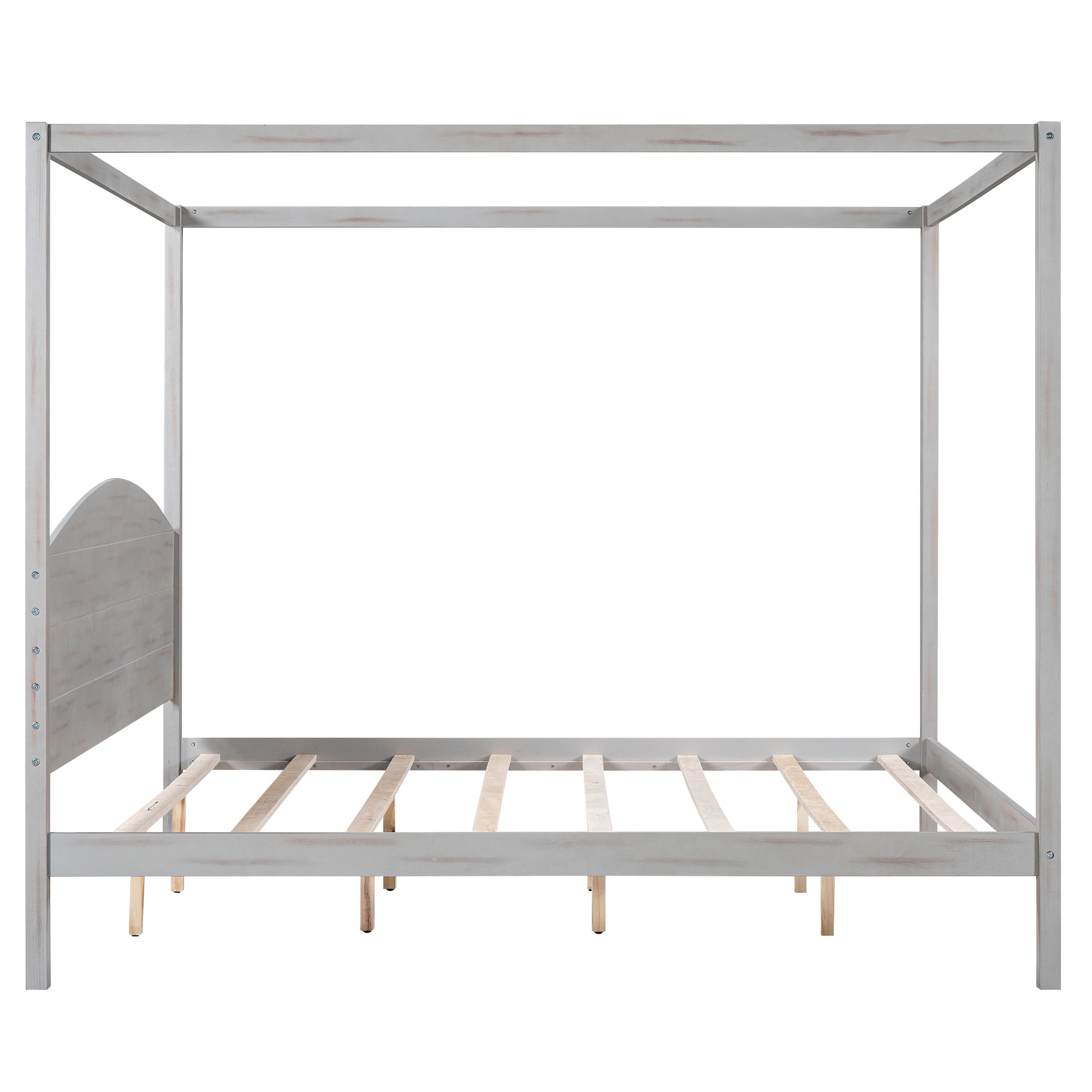 King Size Canopy Platform Bed with Headboard and Support Legs, Grey Wash