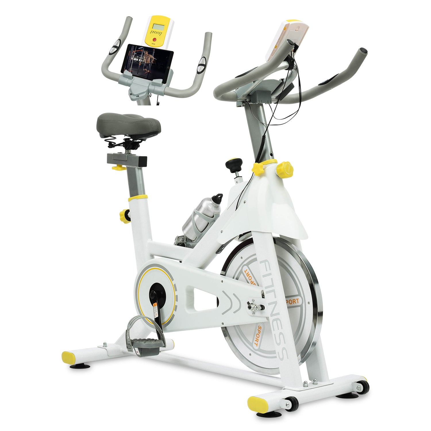 Indoor Exercise Bike Cycling Bike with Comfortable Seat Cushion Yellow+White