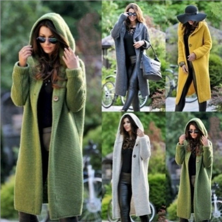 Spring New Women's Mid length Sweater Hooded Cardigan Women's Knitwear