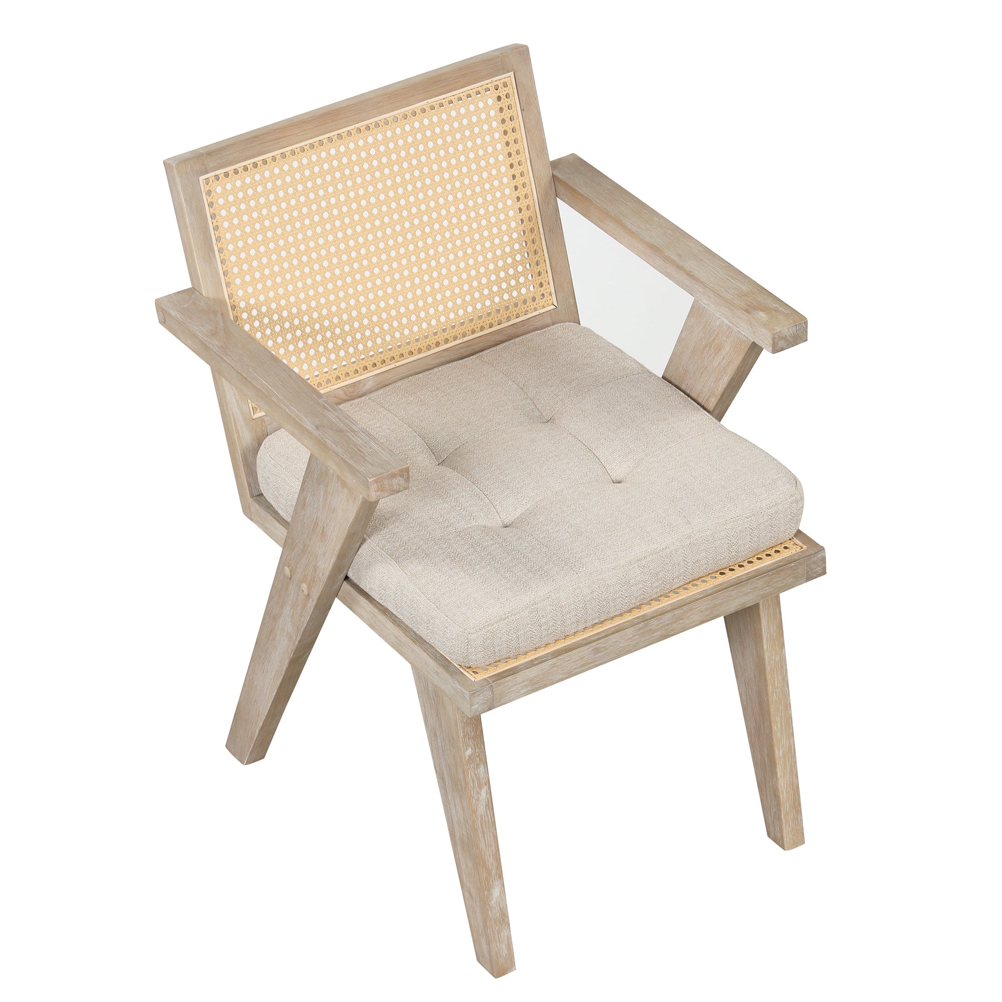 Mid-Century Accent Chair With Handcrafted Rattan Backrest and Padded