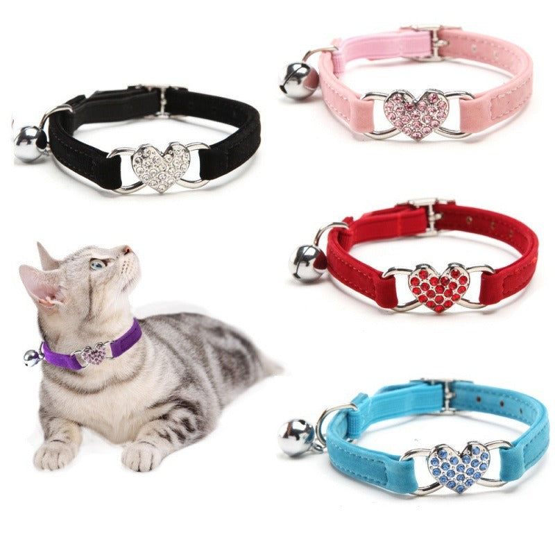 Pet Supplies Cat Love Flocking Color Diamond Bell Cat Collar Pet Supplies