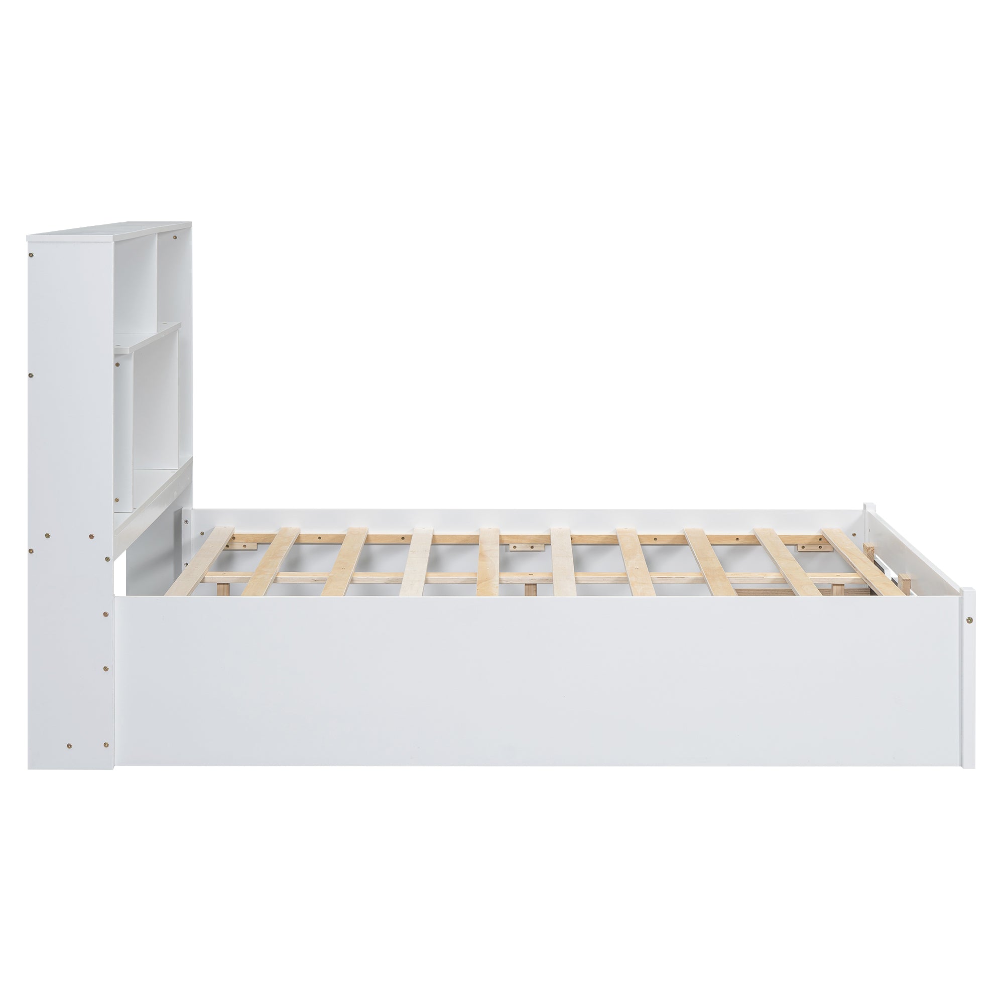 Full Size Platform Bed with Storage Headboard and 2 Drawers, White