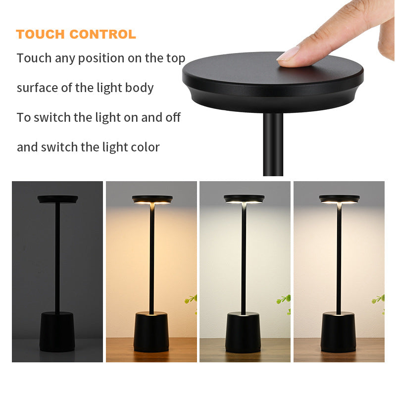 Lámpara de mesa LED táctil de metal simple con decoración de mesita de noche para dormitorio inalámbrica recargable Lámpara de bar de ambiente creativo