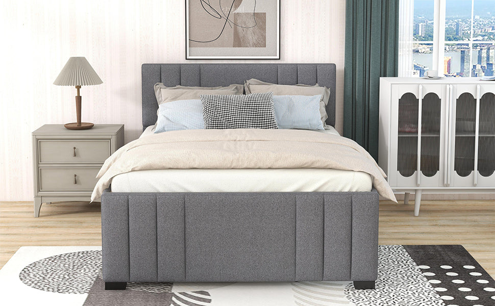 Full Upholstered Platform Bed with Trundle Grey