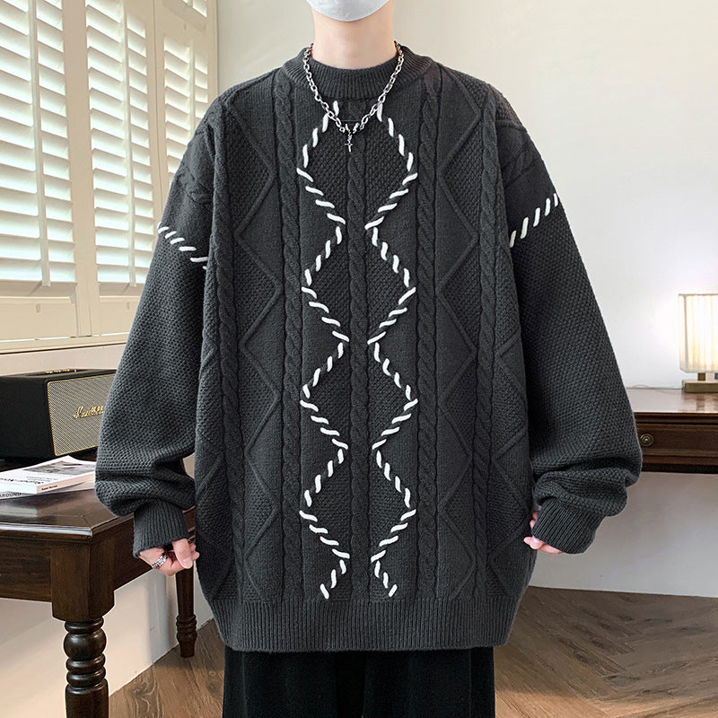 Round neck sweater, men's trendy brand, paired with a woolen sweater inside