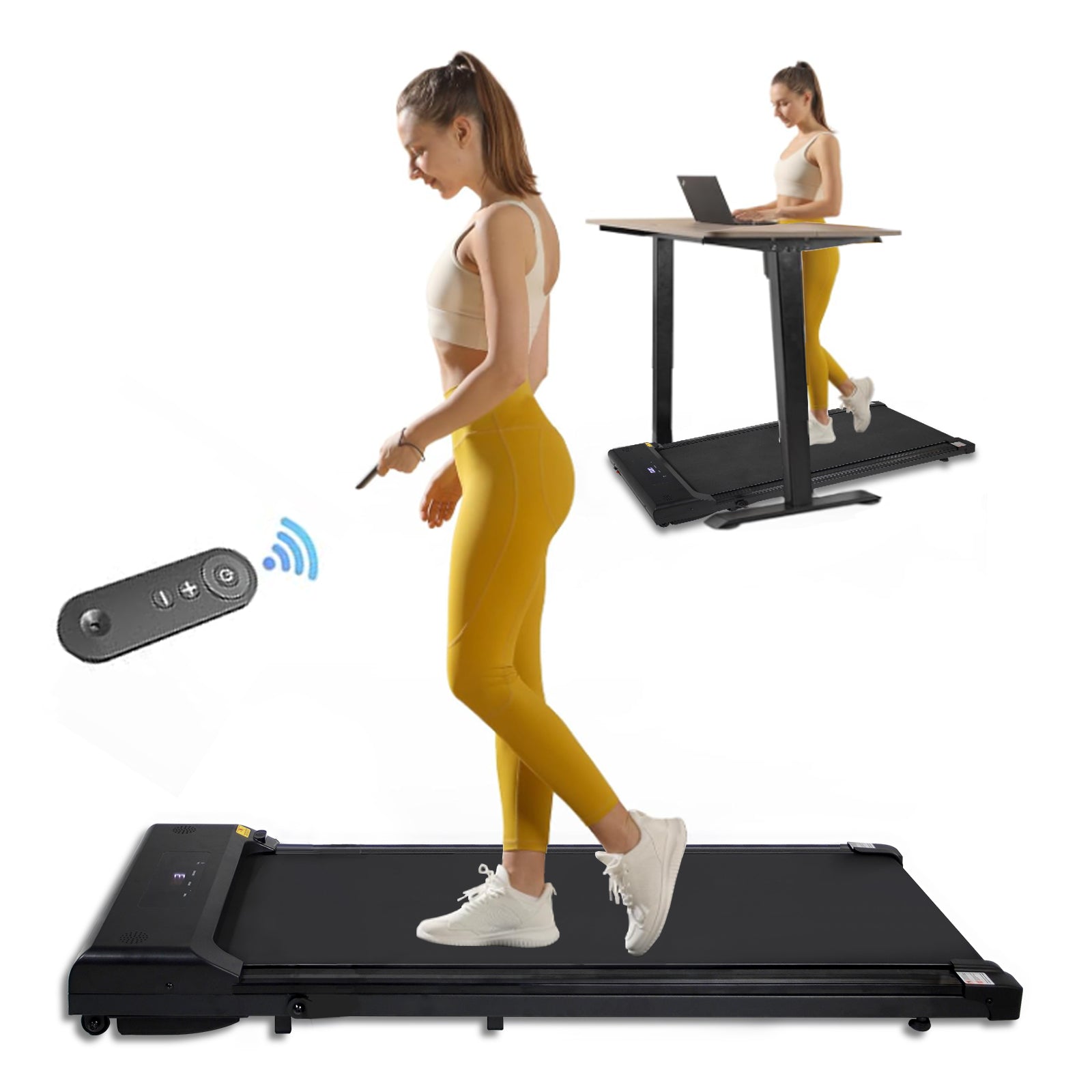 Tapis roulant portable avec télécommande, une machine de marche et de jogging de 240 livres et une capacité noire