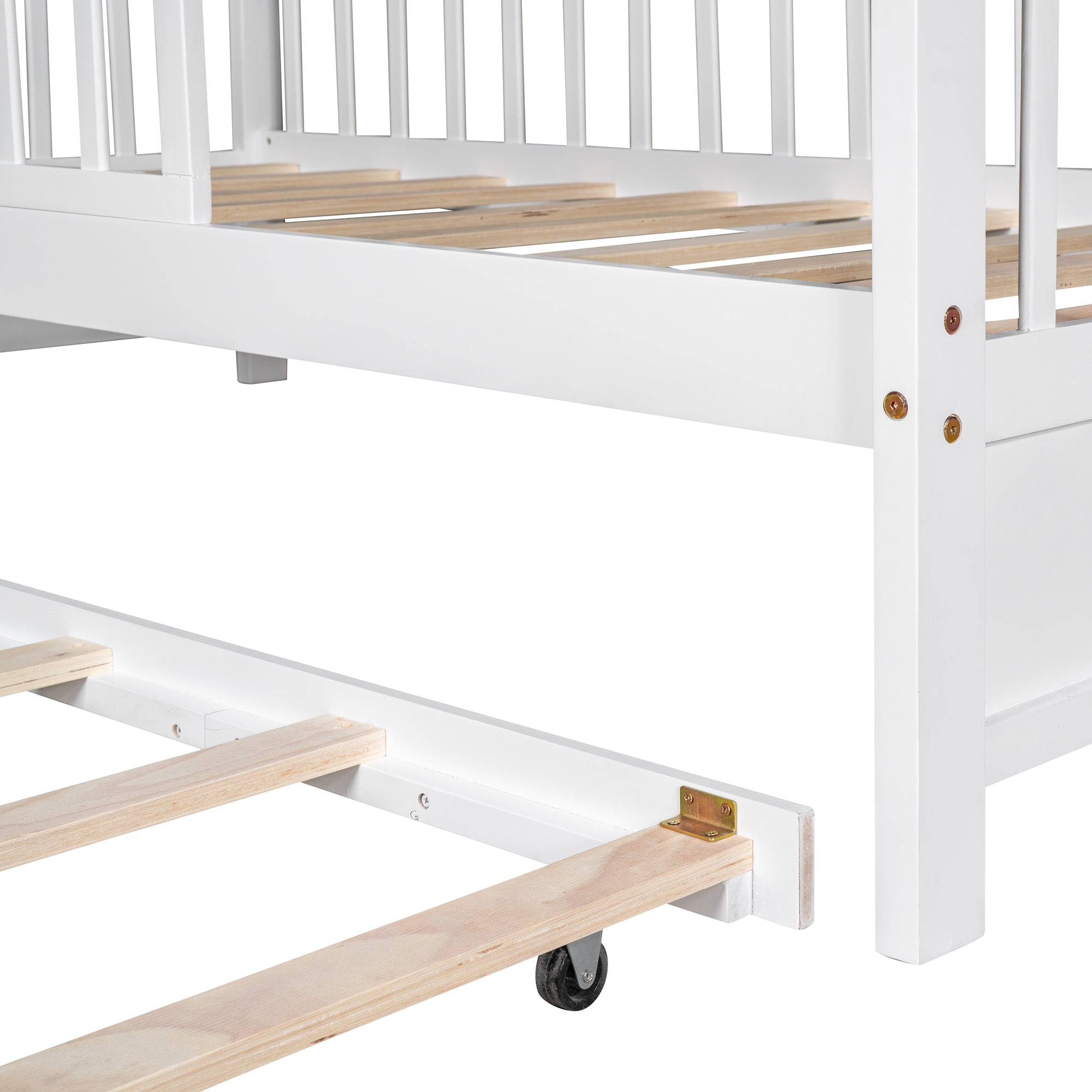 Wooden Twin Size House Bed with Trundle Kids Bed with Shelf White