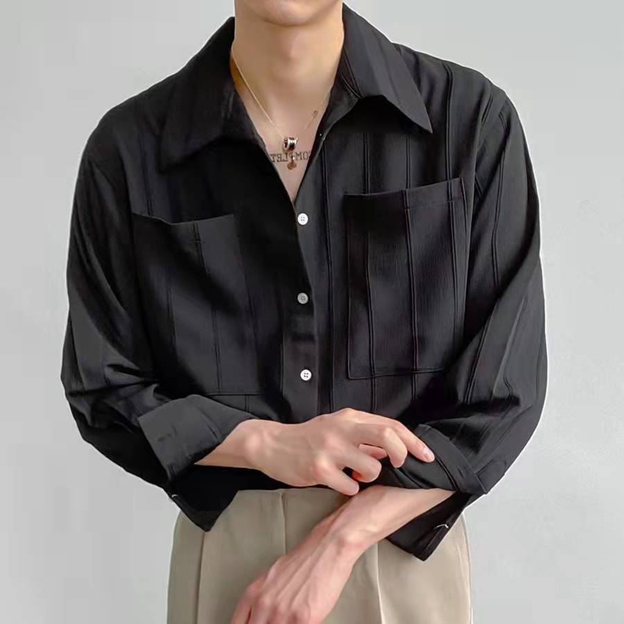 Mens Fashion Cool Long Sleeve Solid Color Shirt