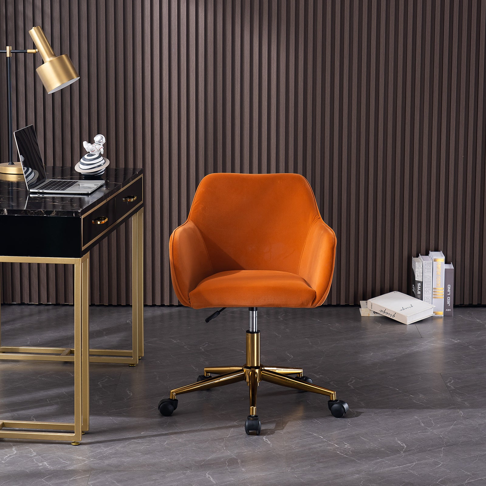 Modern Velvet Fabric Material Adjustable Height 360 revolving Home Office Chair Orange