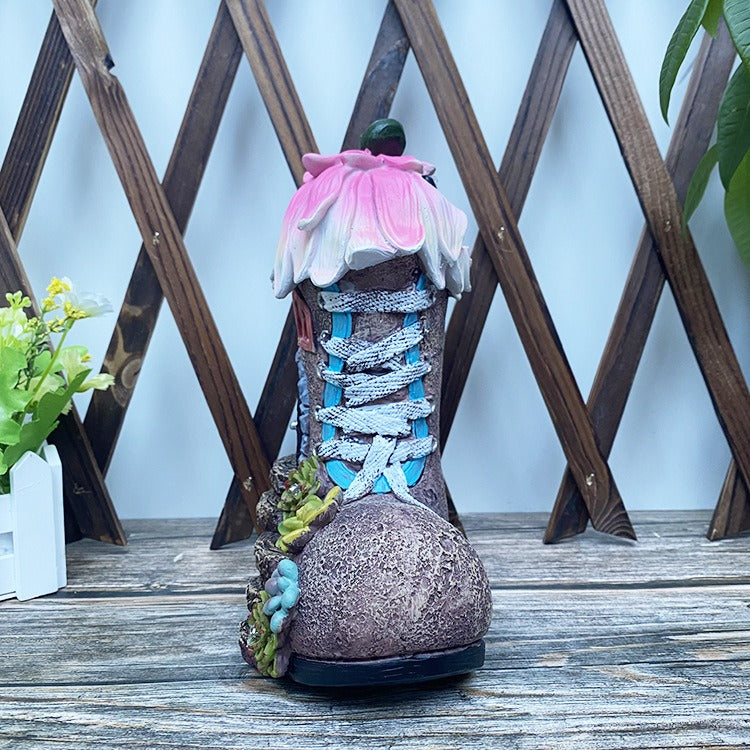 Solar lamp resin sculpture shoe decoration