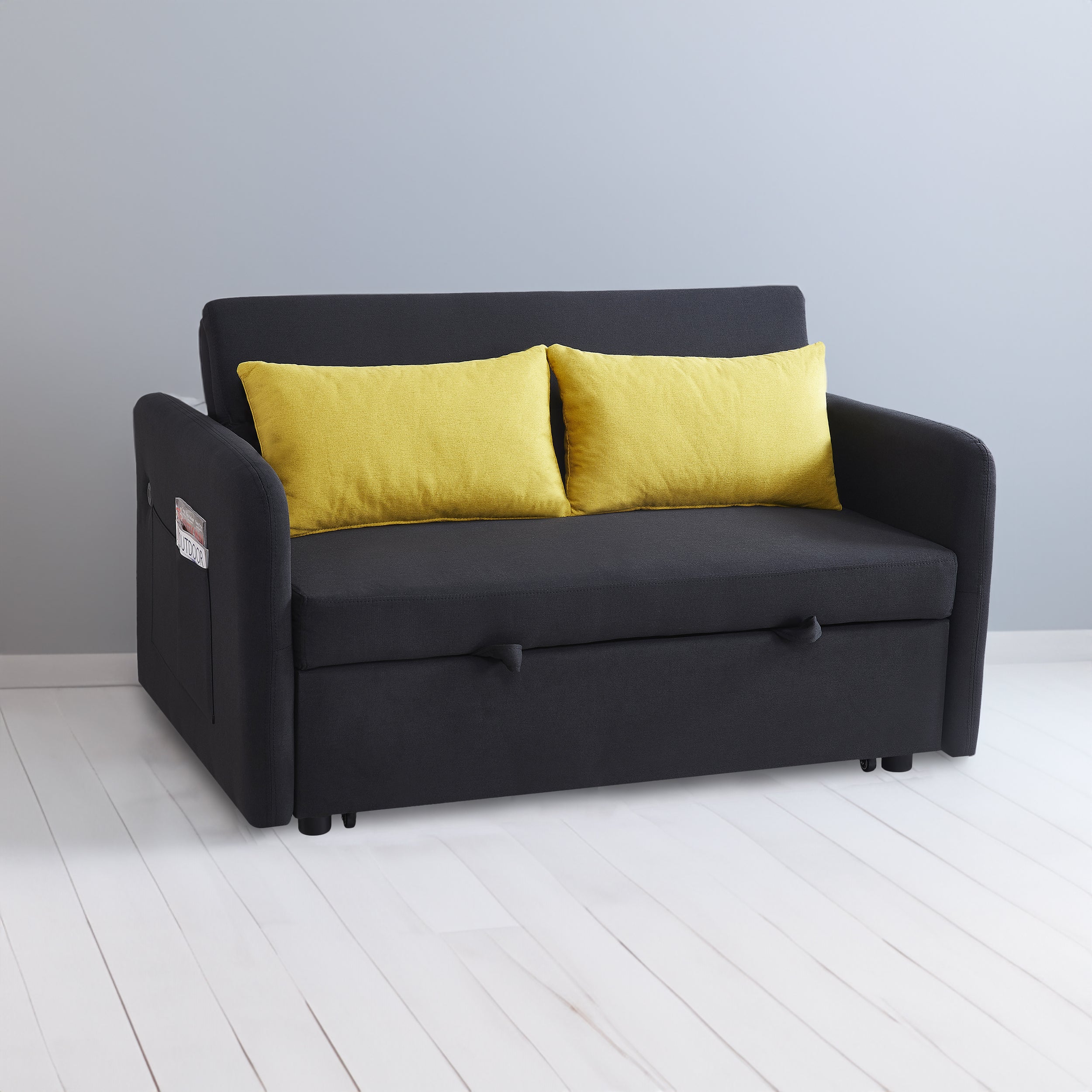 Twins Sofa Bed Black Fabric