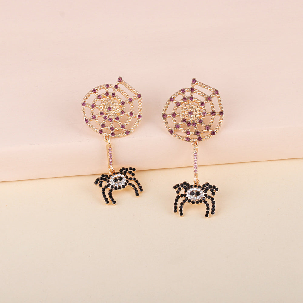 Pendientes de aleación con diamantes de imitación y forma de araña