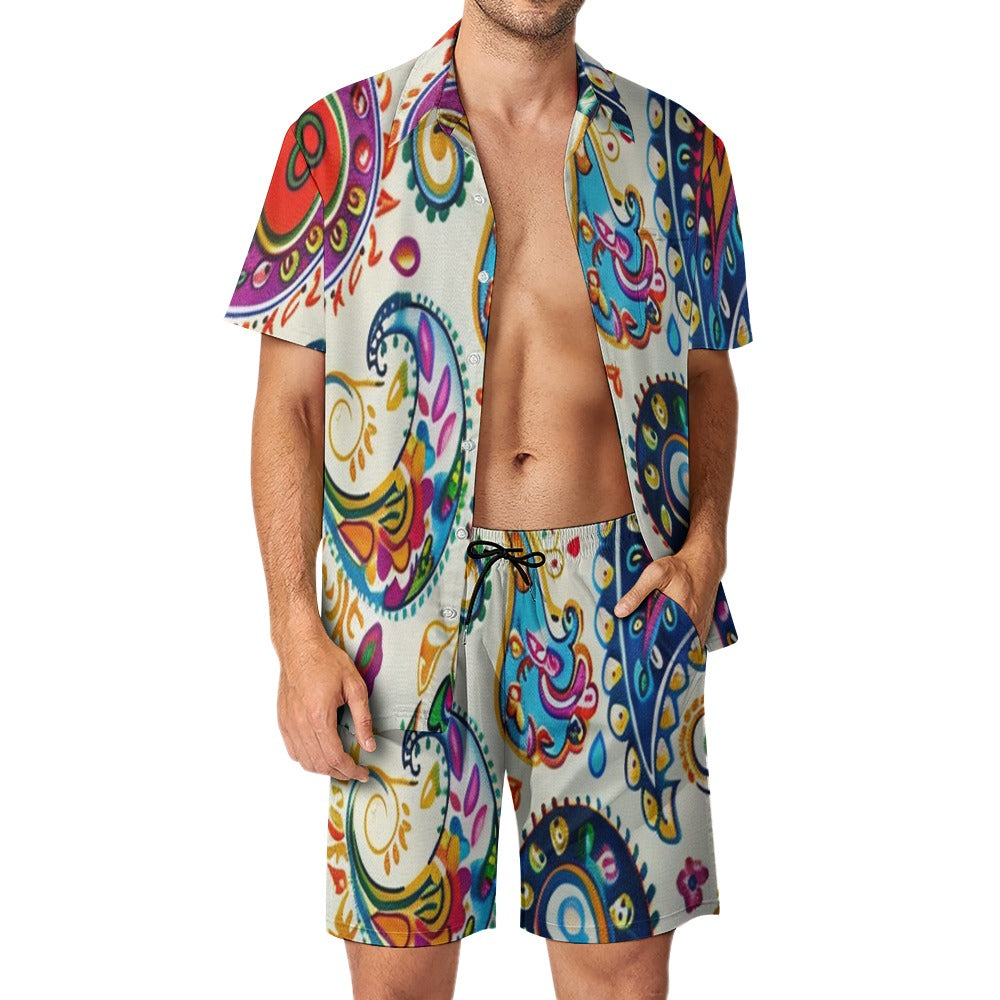 Leisure Multi Print and Solid 2pc Mens Short Set