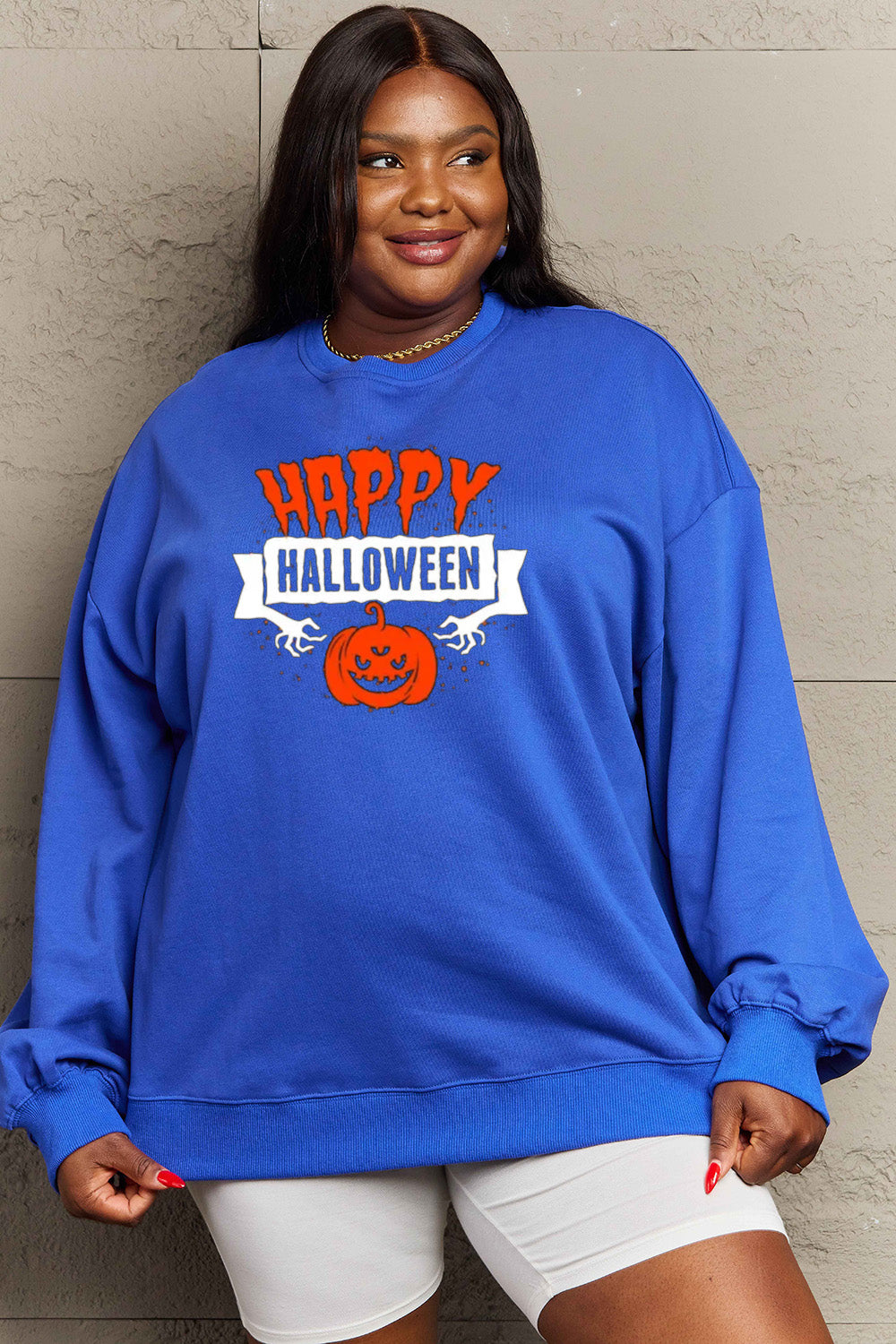 Sweat-shirt graphique HAPPY HALLOWEEN en taille réelle Simply Love