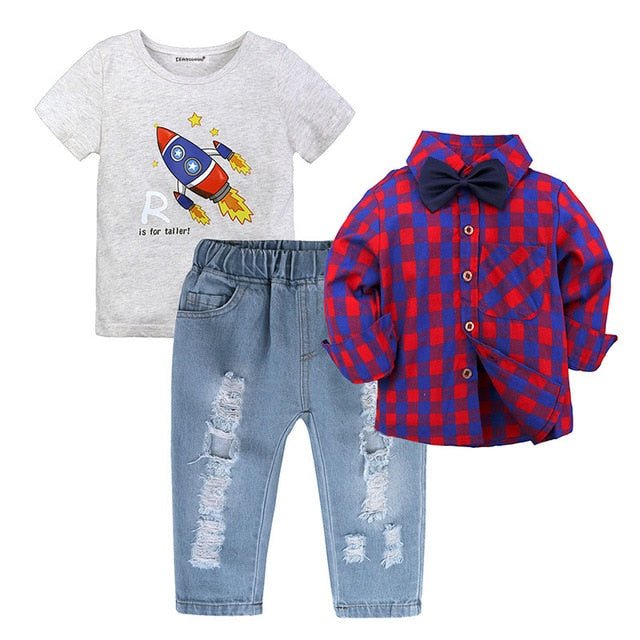 4Pcs Boys Clothes Sets Summer Children Clothing Baby Boy Sport Suit T-shirt+Jeans Costume For Kids - Qreatrz Fashion and Design LLC