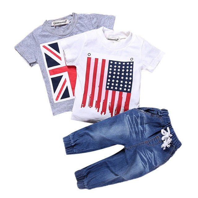 4Pcs Boys Clothes Sets Summer Children Clothing Baby Boy Sport Suit T-shirt+Jeans Costume For Kids - Qreatrz Fashion and Design LLC