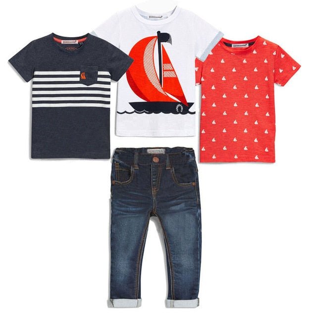 4Pcs Boys Clothes Sets Summer Children Clothing Baby Boy Sport Suit T-shirt+Jeans Costume For Kids - Qreatrz Fashion and Design LLC