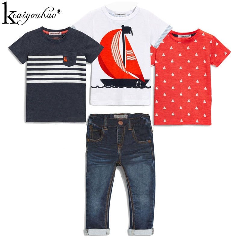 4Pcs Boys Clothes Sets Summer Children Clothing Baby Boy Sport Suit T-shirt+Jeans Costume For Kids - Qreatrz Fashion and Design LLC