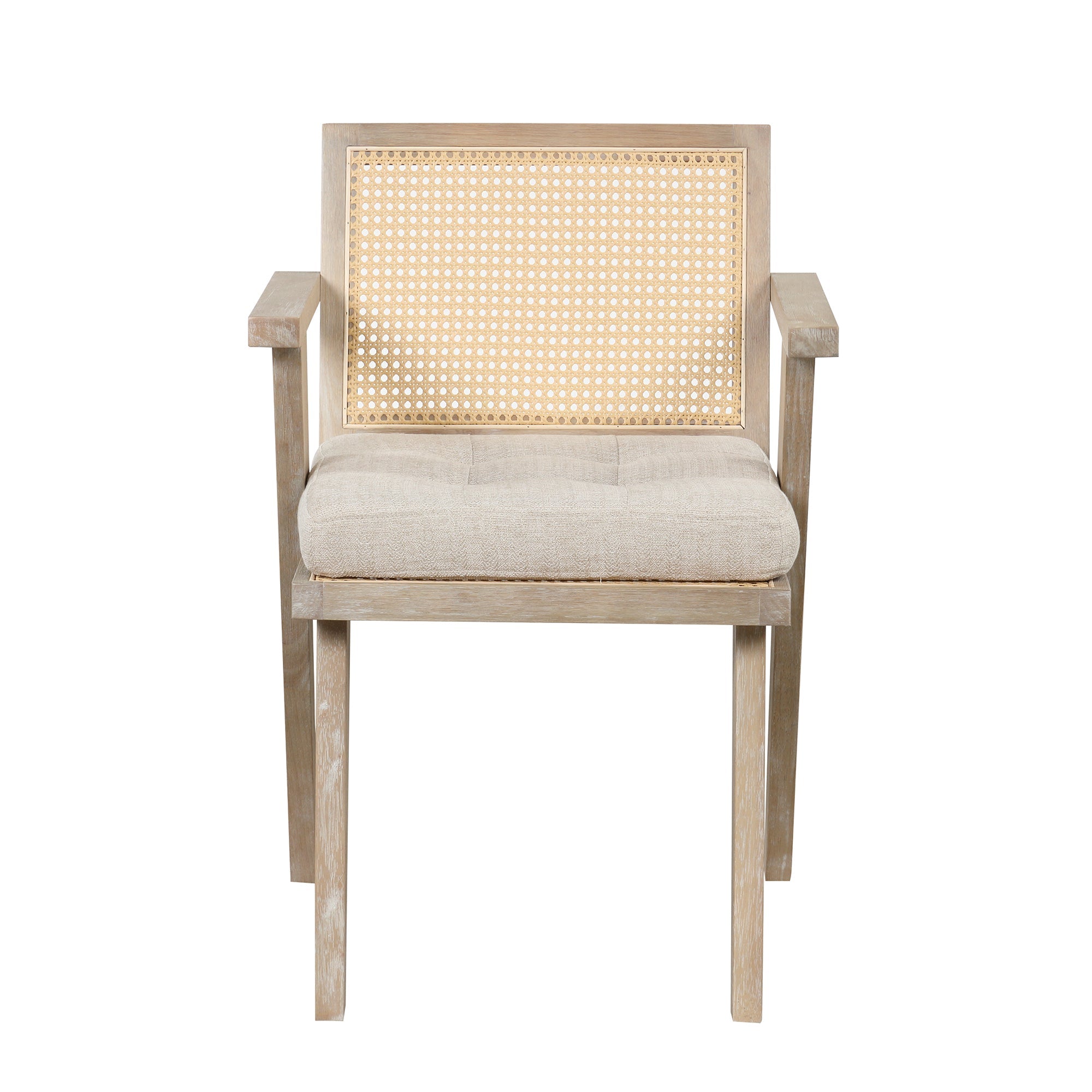 Mid-Century Accent Chair With Handcrafted Rattan Backrest and Padded