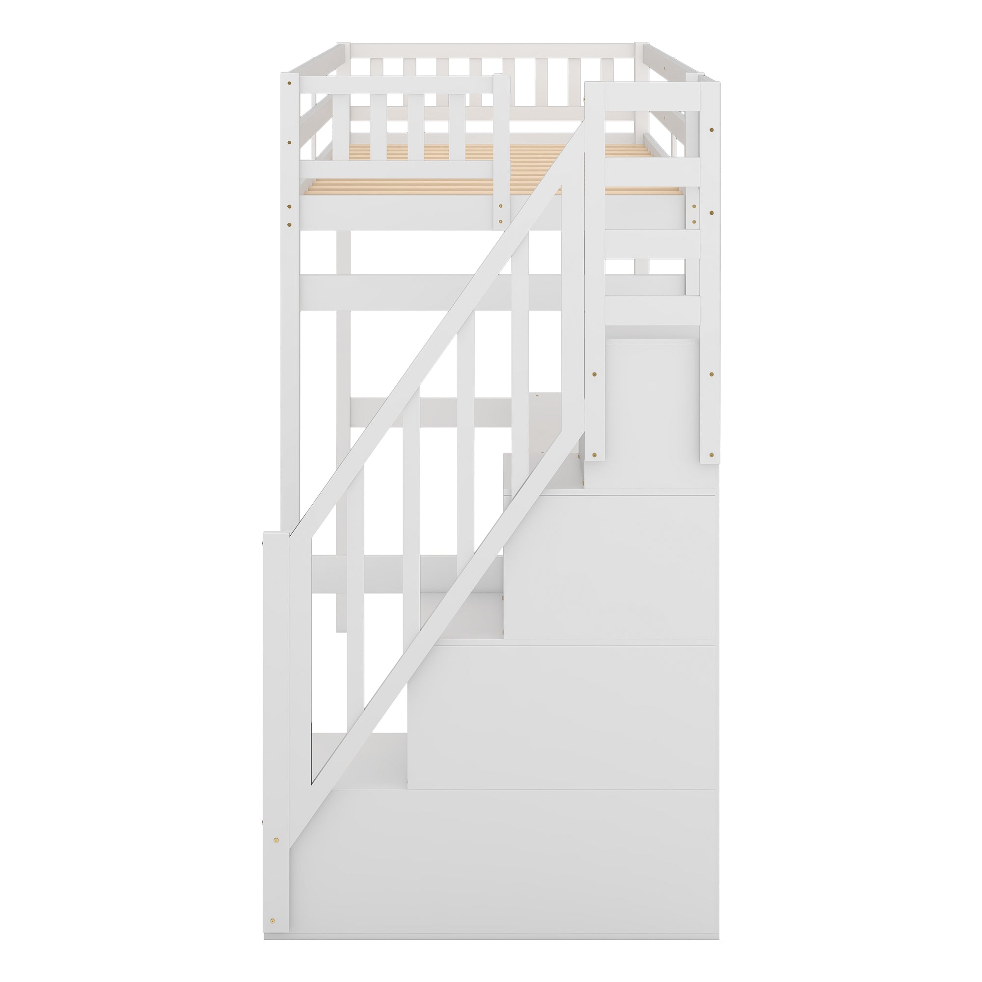 Twin Size Loft Bed with Storage Staircase and Built-in Desk, White