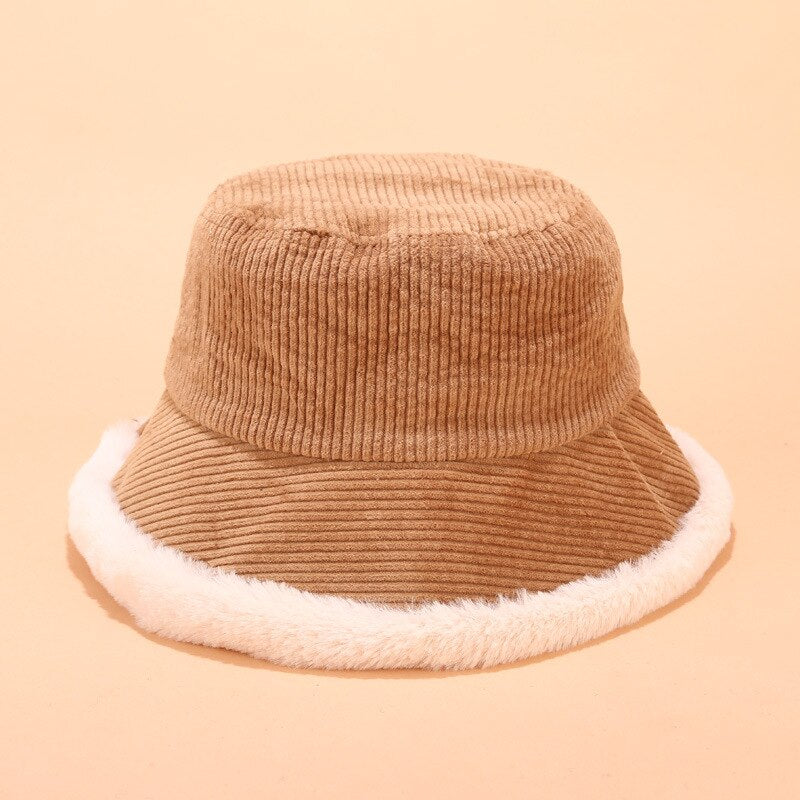 Autumn Winter Bucket Hats Women Corduroy Panama Hat Thick  Warm Plush Fisherman Cap For Girl crimping Basin Hat kapelusz