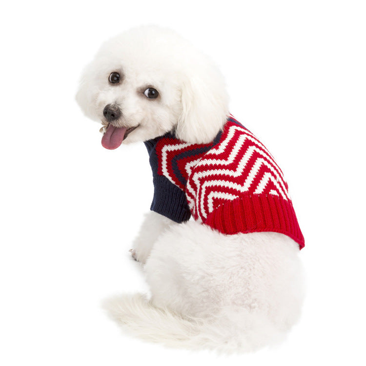 Pull pour chien Pull en tricot pour animaux de compagnie Pull pour animaux de compagnie à vagues de couleur contrastée Vêtements pour animaux de compagnie 