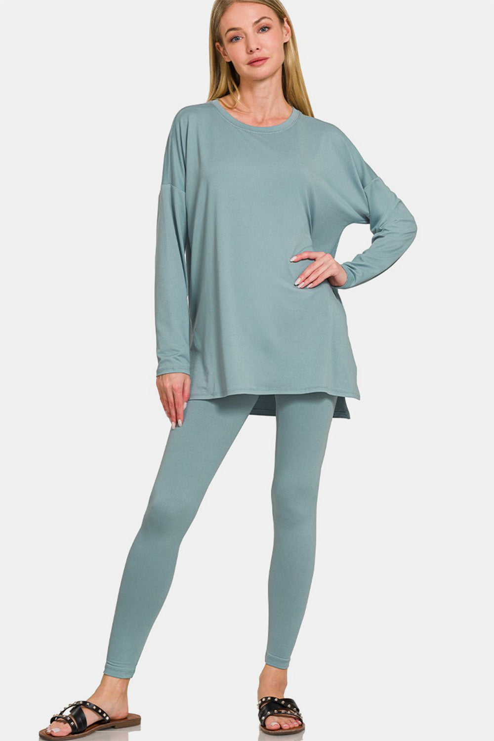 Ensemble de détente Zenana avec haut et leggings en microfibre brossée