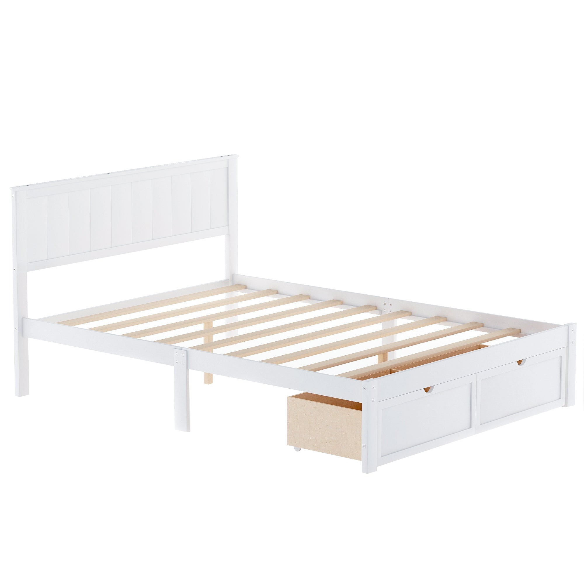 Full Size Platform Bed with Under-bed Drawers White