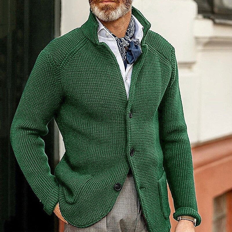 Suéter de moda para hombre, suéter de punto de color sólido de manga larga informal, ropa de abrigo para hombre