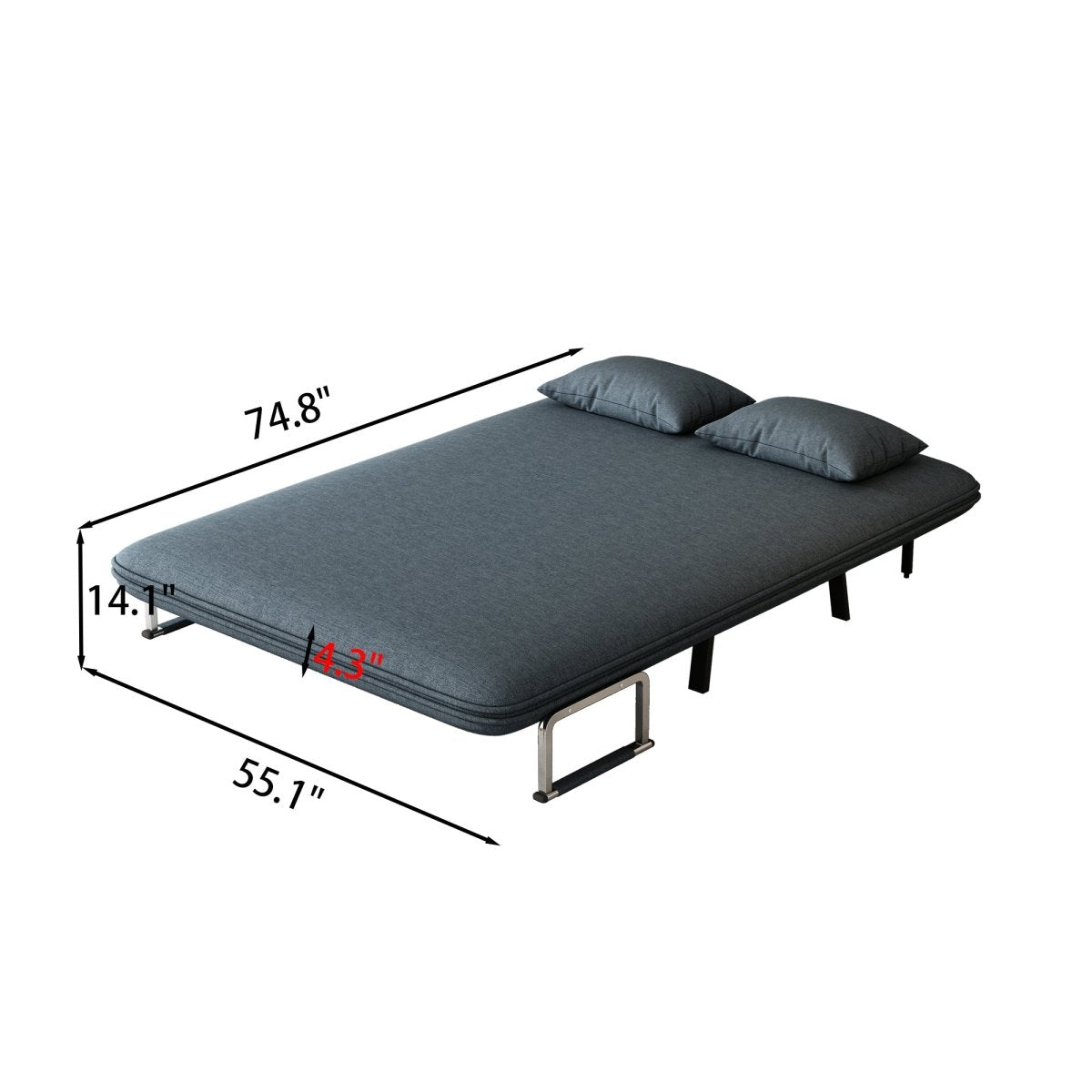 55″ Convertible Chair Bed Tri - Fold Sofa Bed with Adjustable Backrest & Pillow - Qreatrz Fashion and Design LLC