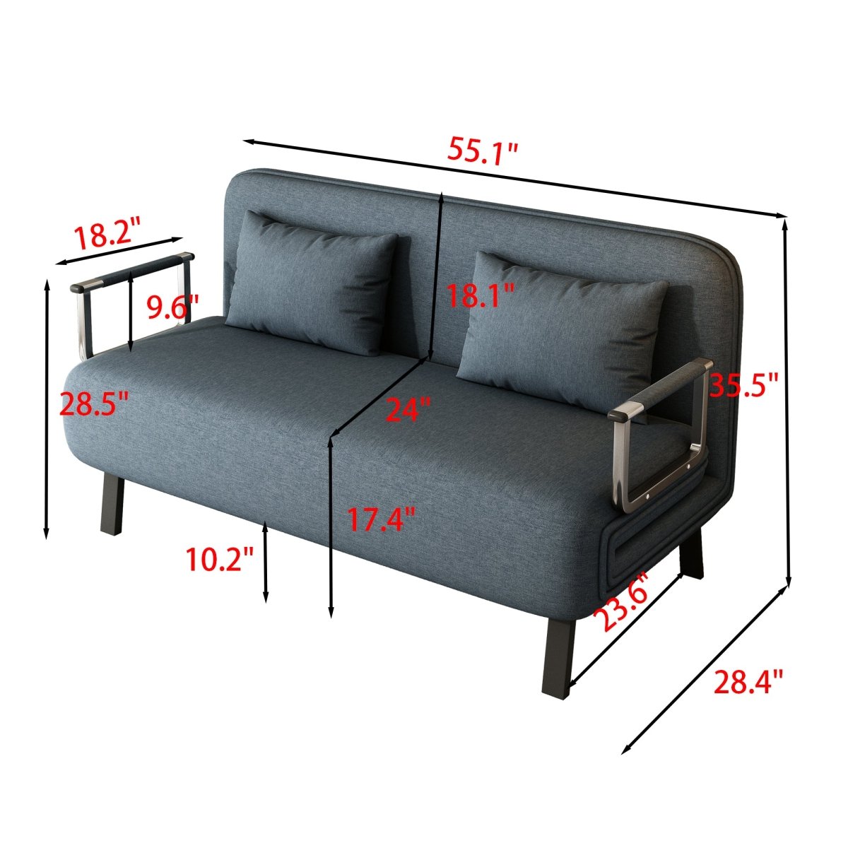 55″ Convertible Chair Bed Tri - Fold Sofa Bed with Adjustable Backrest & Pillow - Qreatrz Fashion and Design LLC