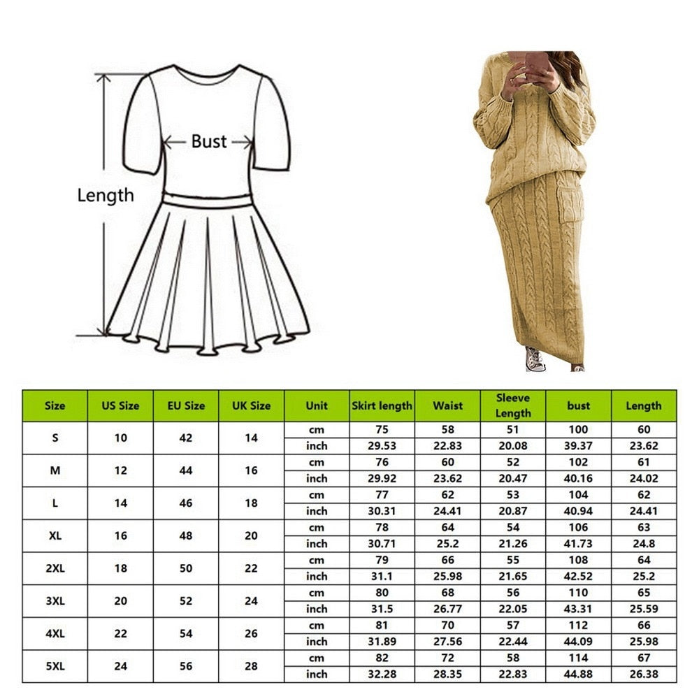 Women Winter Knitted Sweater Tops And Skirt Autumn Slim Crop Tops Women Sweater Skirts 2 Piece Sets