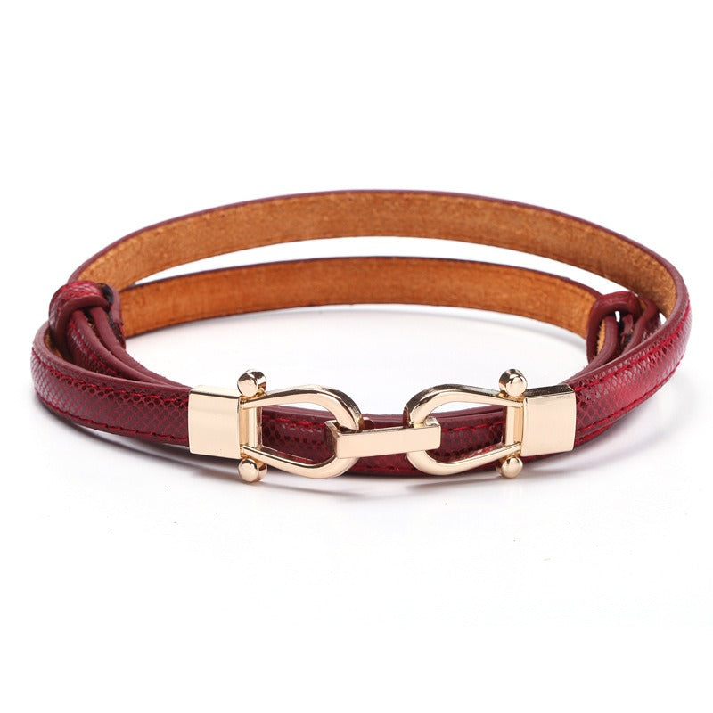 Snake Pattern Crown Button Women's Fine Leather Belt