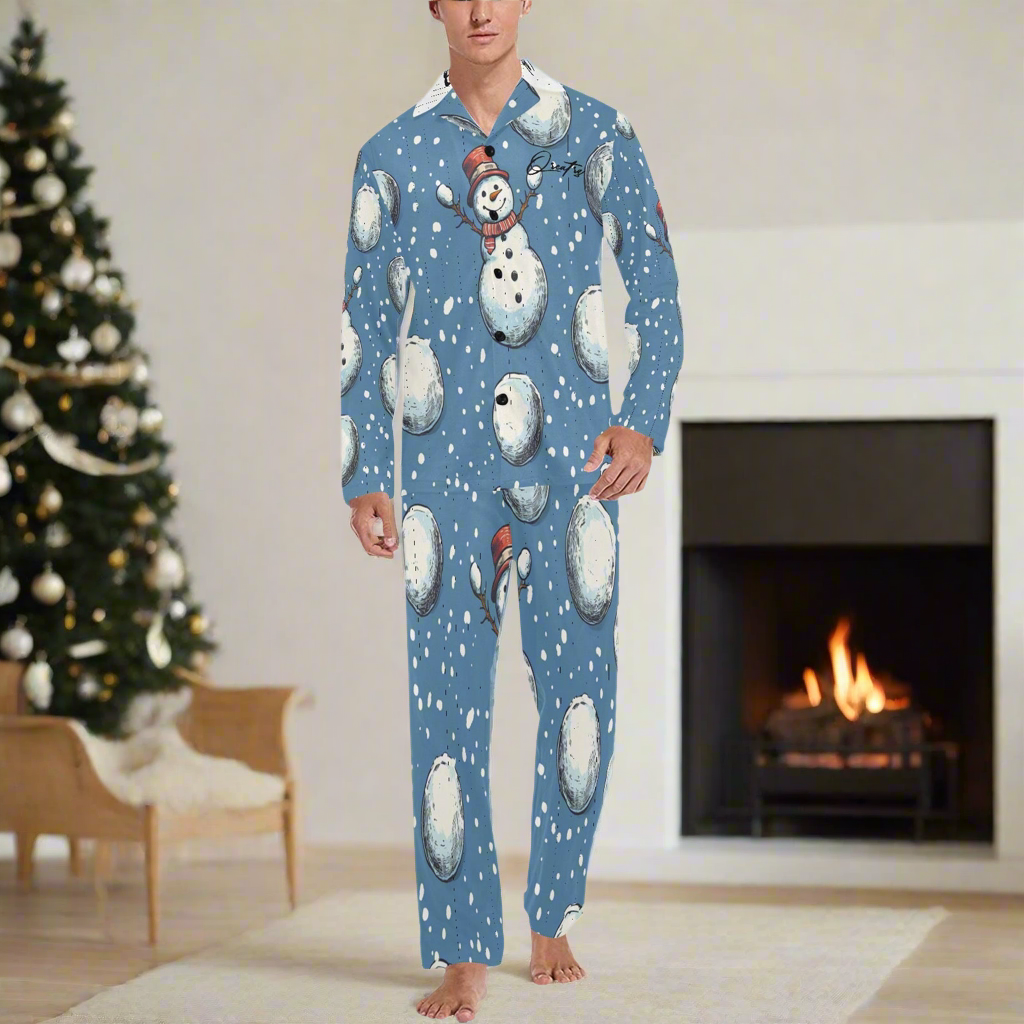 QREATRZ Snow Time Men's V-Neck Long Pajama Set