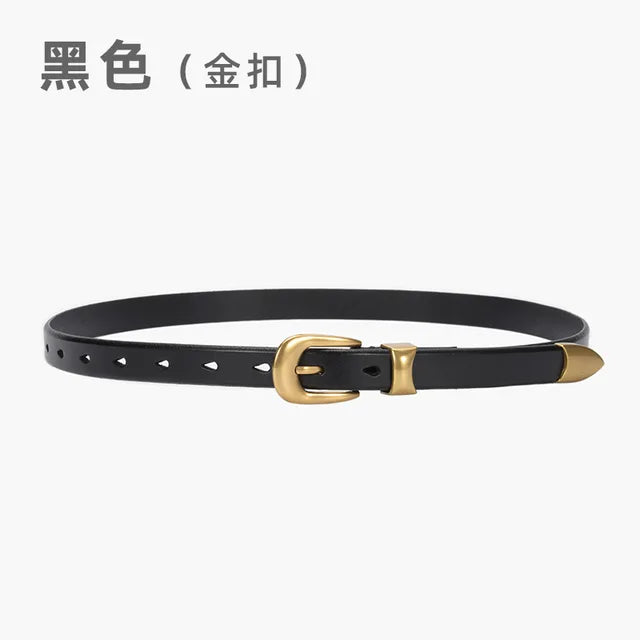 High-grade Gold Vintage Button Leather Top Belt