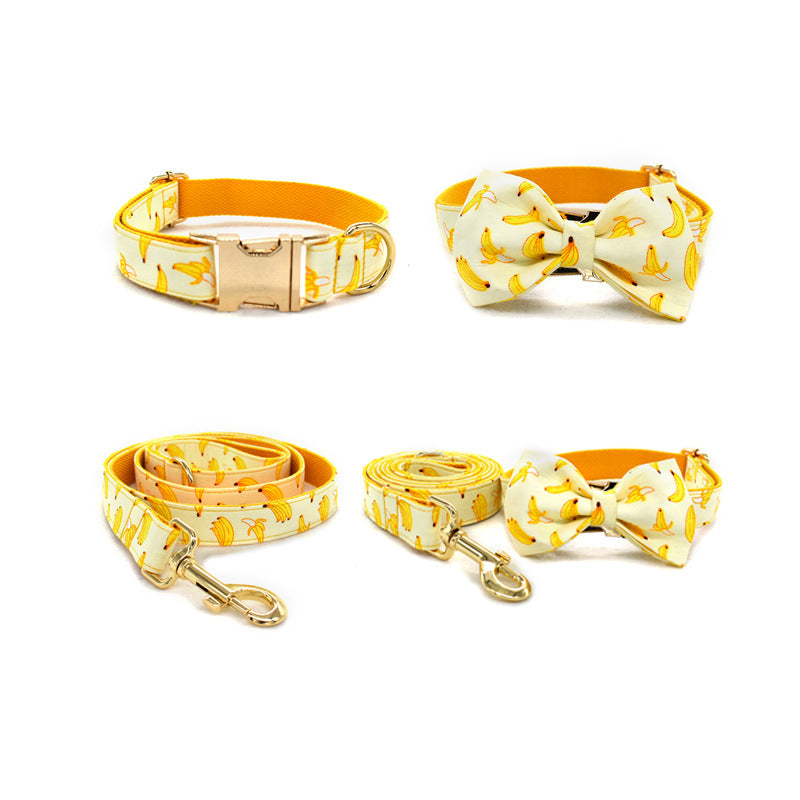 Collar de tracción para perros con forma de plátano amarillo, suministros para mascotas, se puede grabar con hebilla de metal dorado, cuerda de 1,5 m