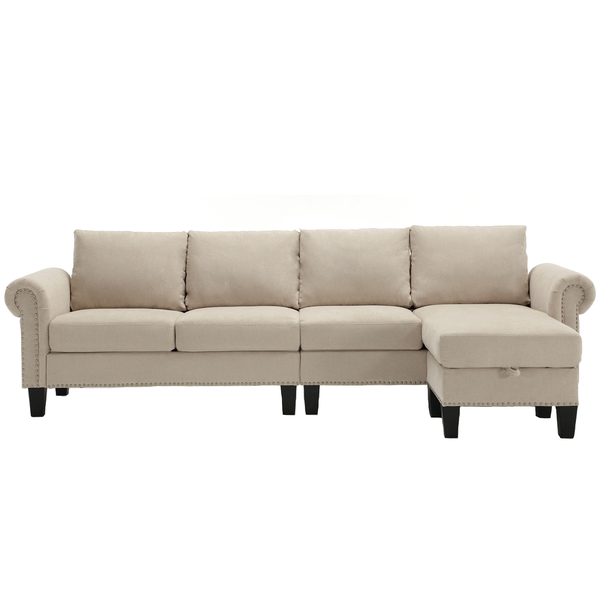 Convertible Sectional Sofa with Storage,L-shaped sofa,Four-seater sofa,Modern Linen Fabric Sectional Couches Beige