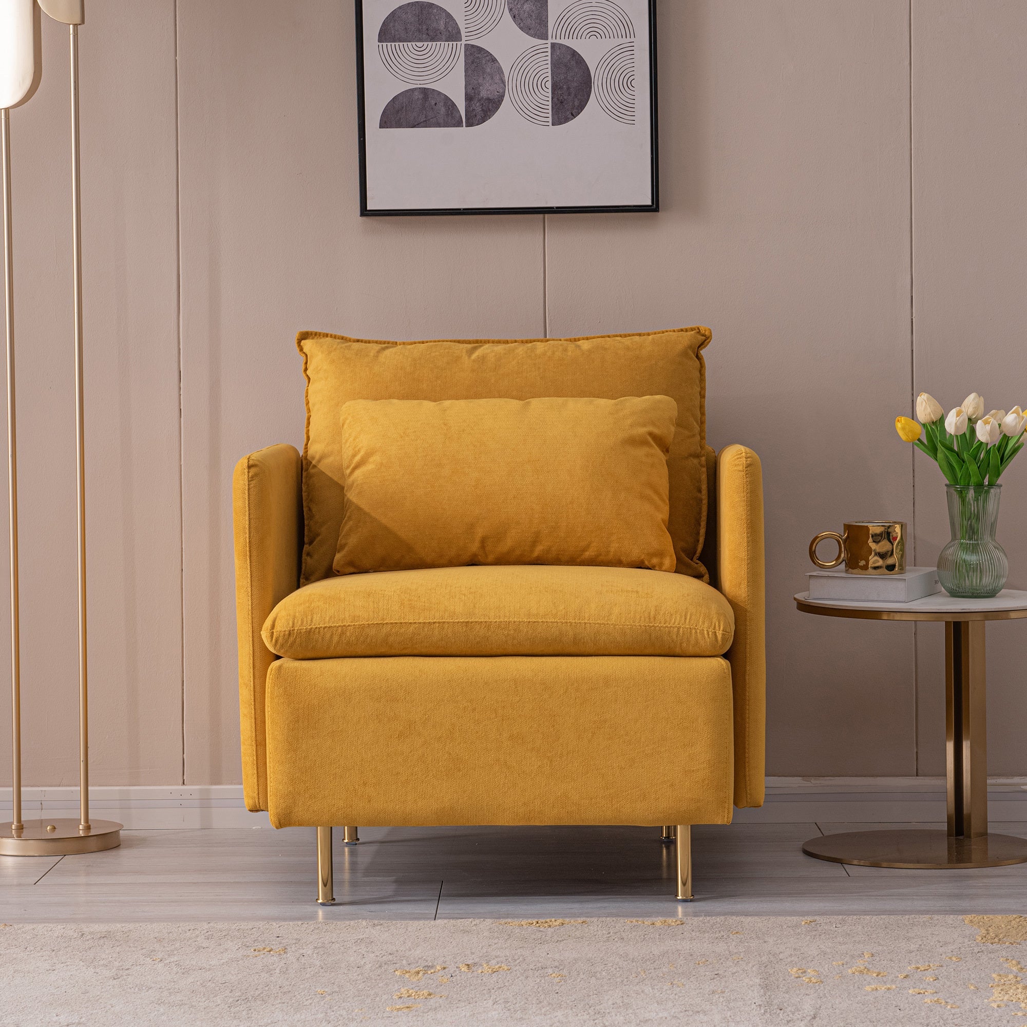 Modern Fabric Accent Armchair,upholstered Single Sofa Chair,Yellow Cotton