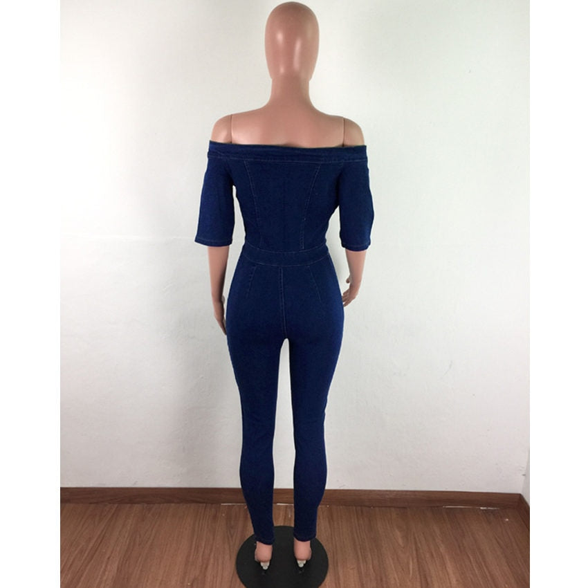 Denim Jumpsuit Women Wide Leg Spaghetti Strap