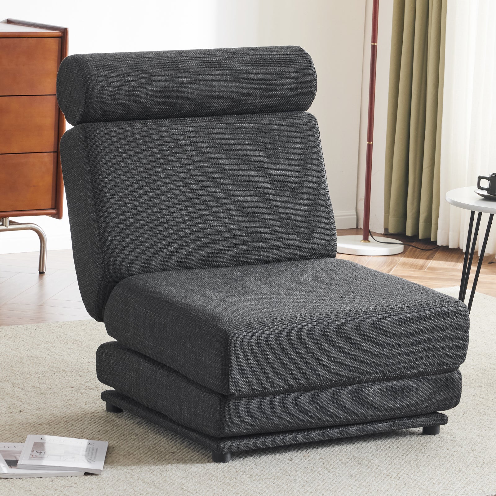 Single Sofa Chair Foldable Single Sofa Bed with Pillow,Portable Foldable Sofa Bed,Leisure Sofa Chair,Easy to Store, Dark Grey