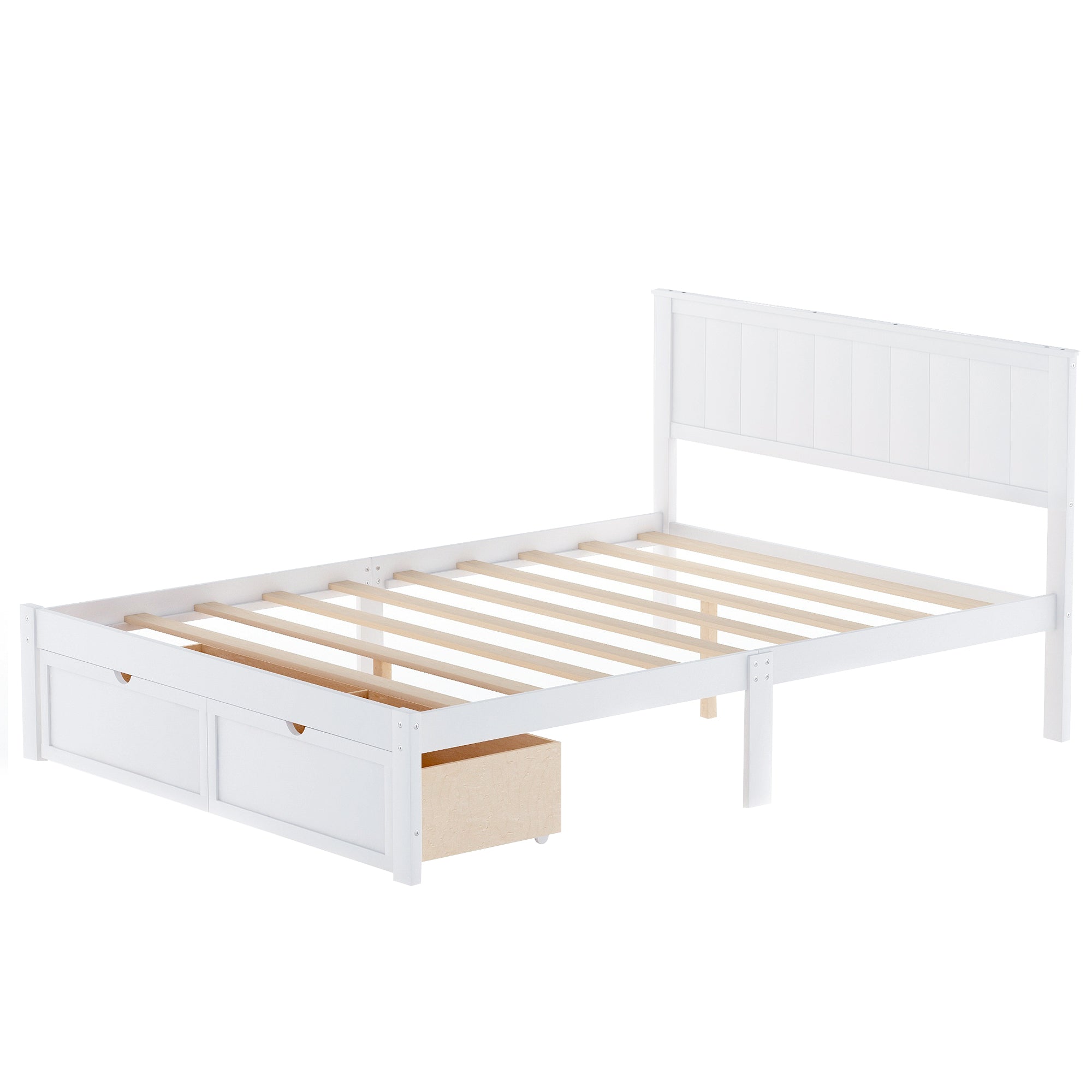 Full Size Platform Bed with Under-bed Drawers White