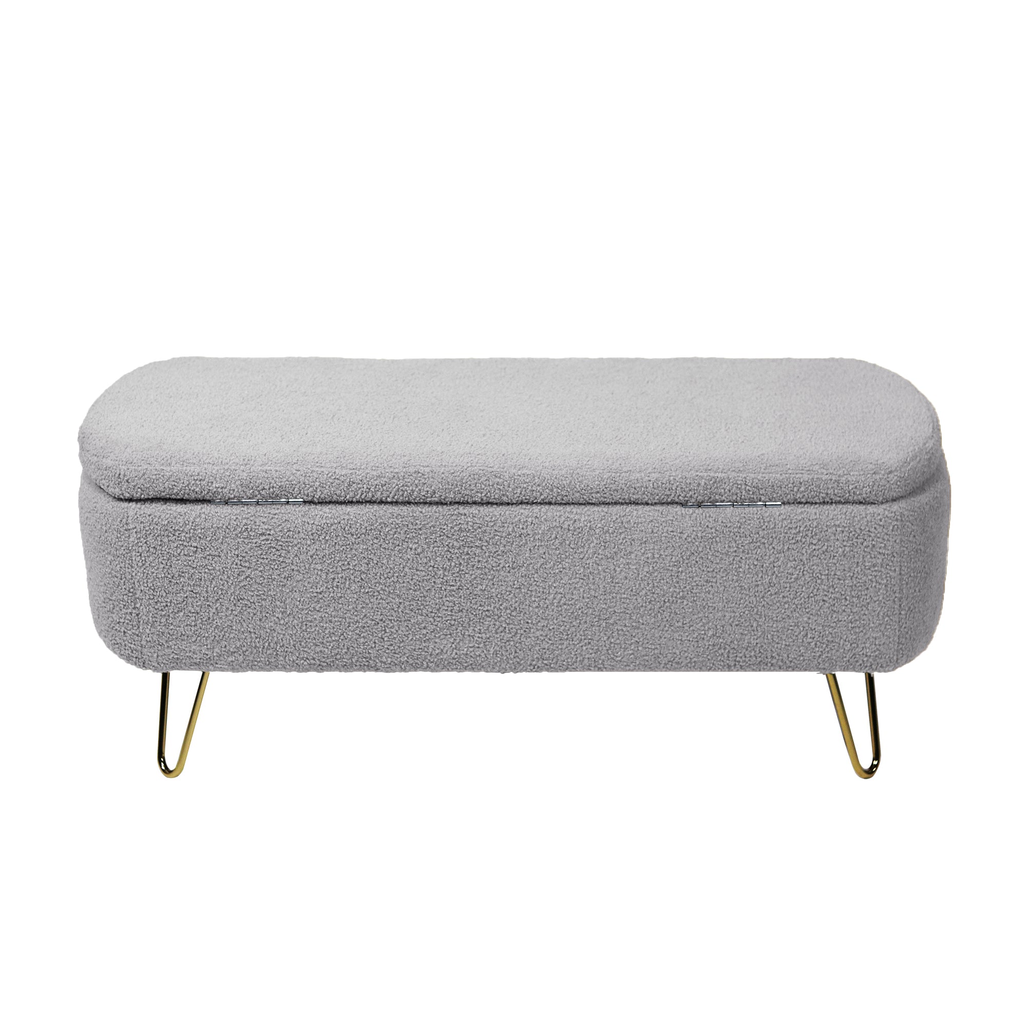 Grey Storage Ottoman Bench for End of Bed Gold Legs Modern Grey Faux Fur Entryway Bench