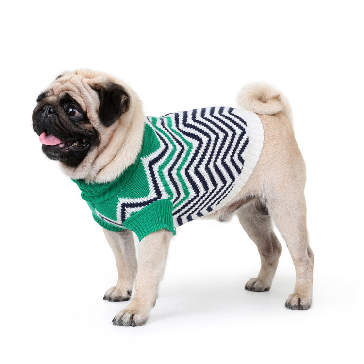 Suéter para perro Suéter de punto para mascota Suéter con ondas de colores en contraste Ropa para mascotas 