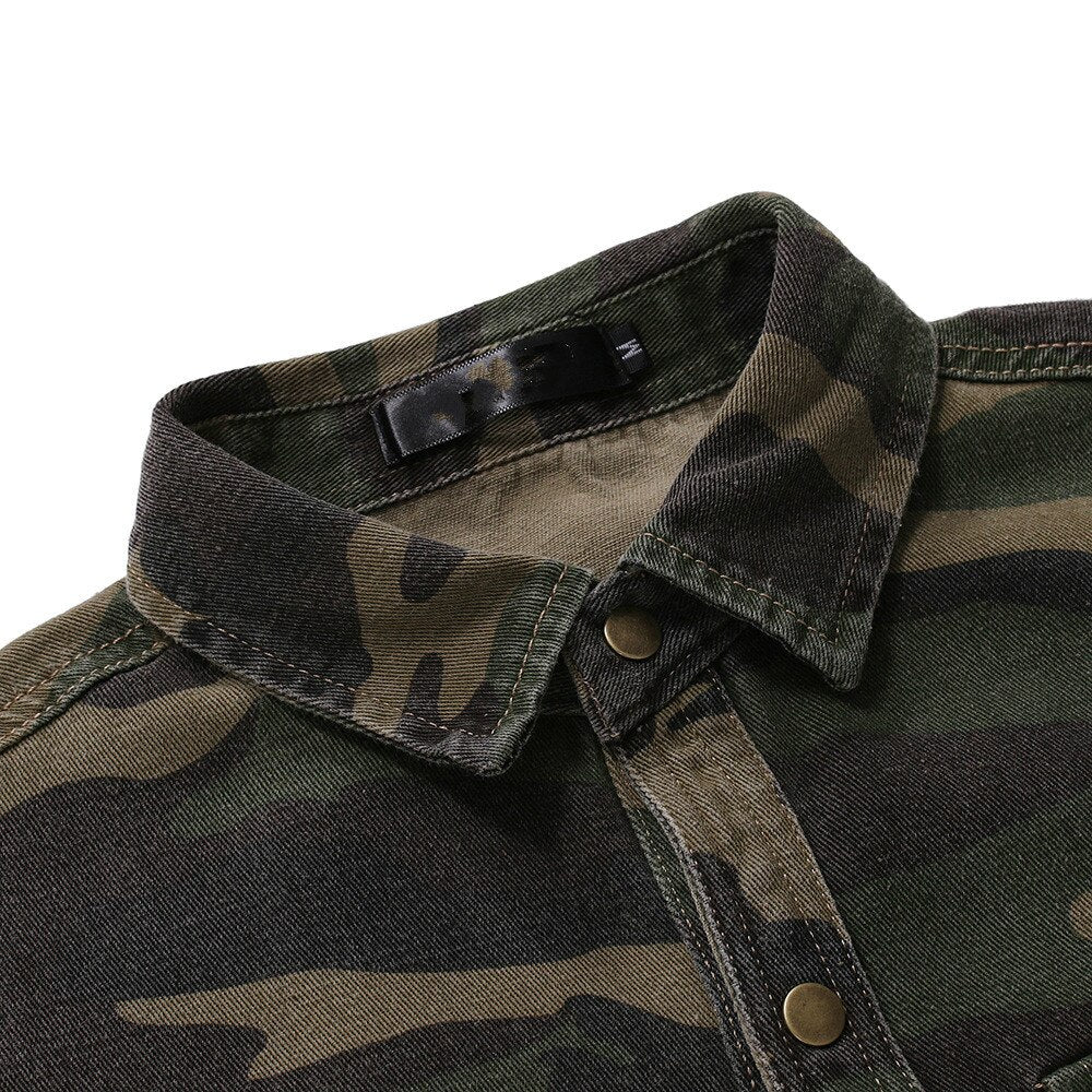 Camisa vaquera de camuflaje para hombre, de primavera y otoño, color verde militar, de manga larga, holgada, para hombre 