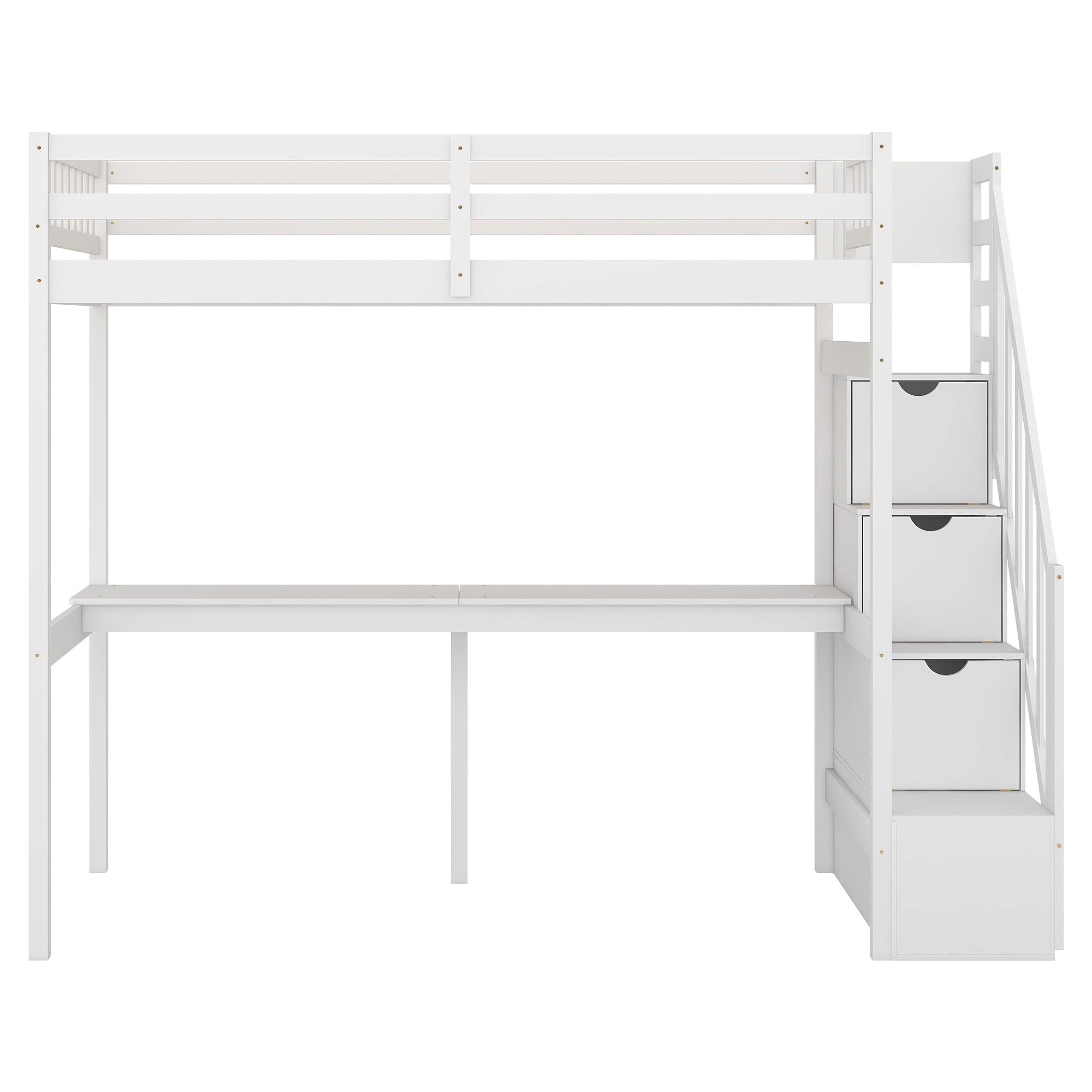 Twin Size Loft Bed with Storage Staircase and Built-in Desk, White