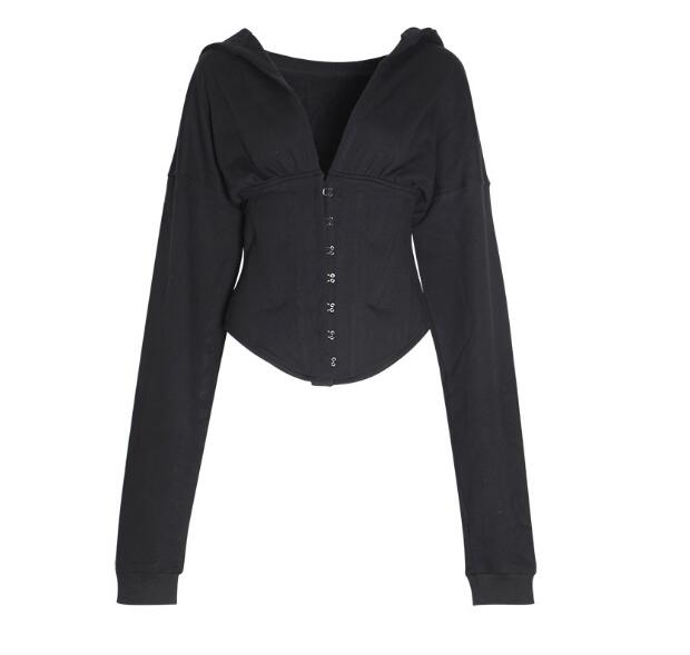 Pull fin à capuche et manches longues pour femme, col en V, décontracté, tendance, noir