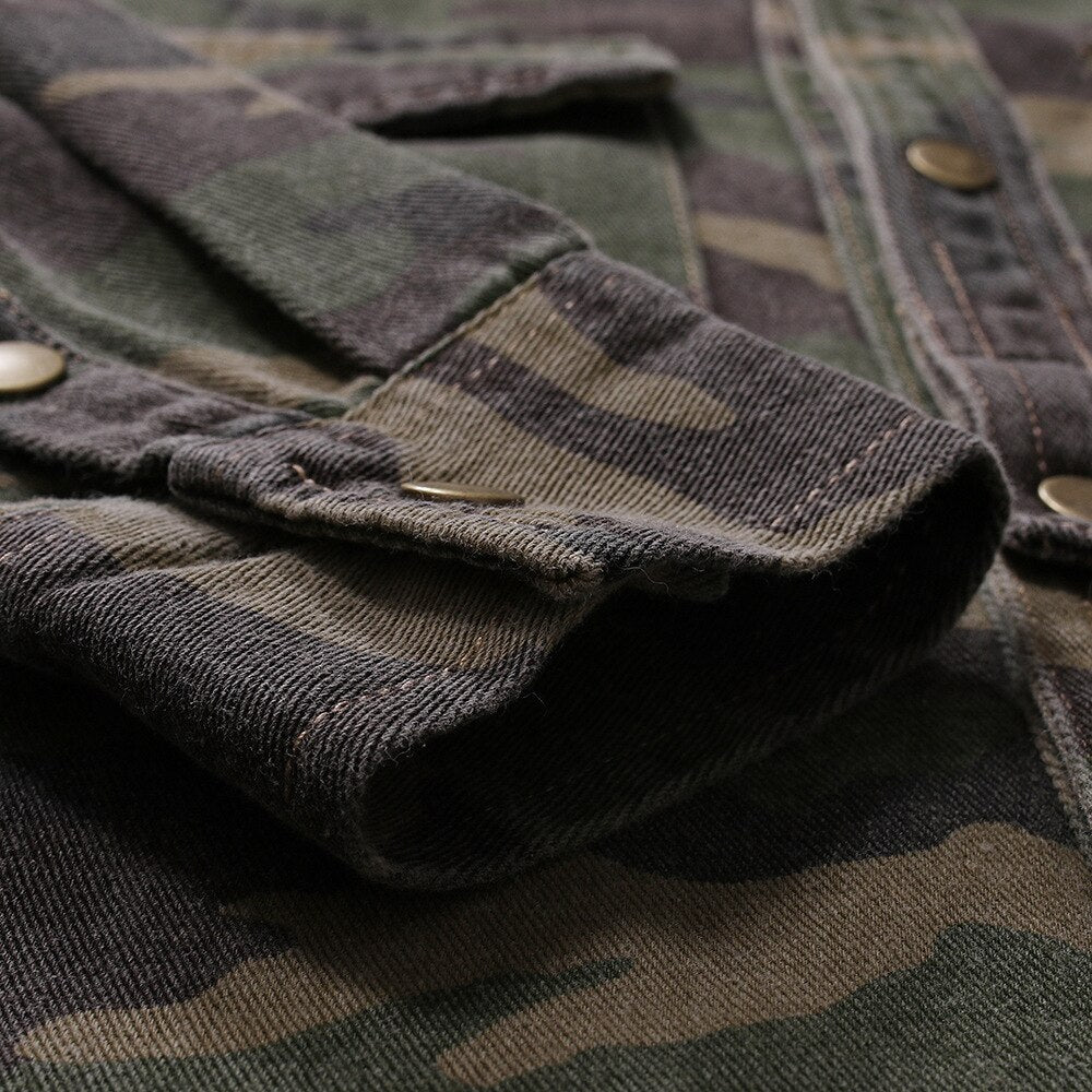 Camisa vaquera de camuflaje para hombre, de primavera y otoño, color verde militar, de manga larga, holgada, para hombre 