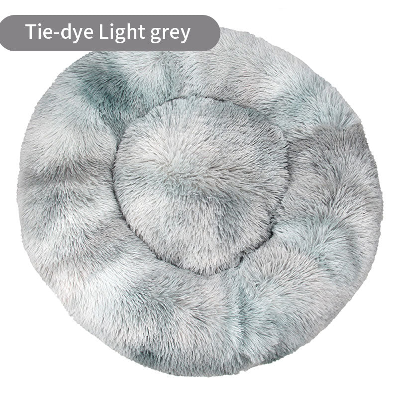 Dog Kennel Cat Kennel Long Tie-Dye Plush Round Pet Kennel Dog Bed Winter Dog Mat Pet Tie-Dye Mattress Pet Supplies