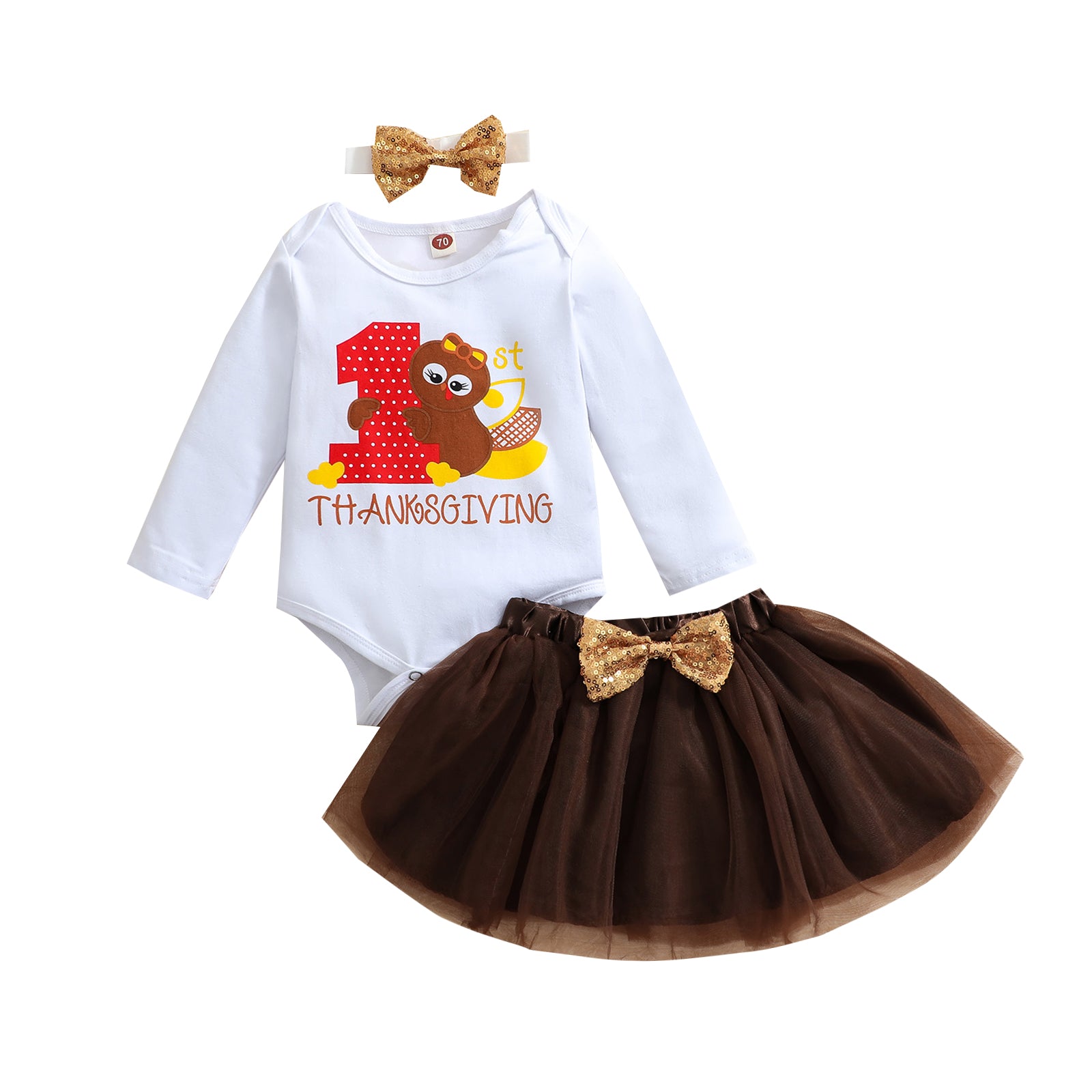 Ensemble de vêtements pour enfants pour filles, barboteuse pour tout-petits, dinde, Thanksgiving, haut + jupe + bandeau, vêtements pour bébé fille Ropa